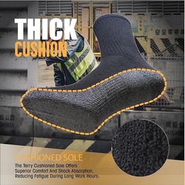 Mens Sock Cushioned Performance Work Socks Heavy Duty Workwear Crew Length Cotton Rich Re-inforced Toe Thick Boot Socks UK Size 6-11 (UK, Numeric, 6, 11, Regular, Regular, Pack of 10)
