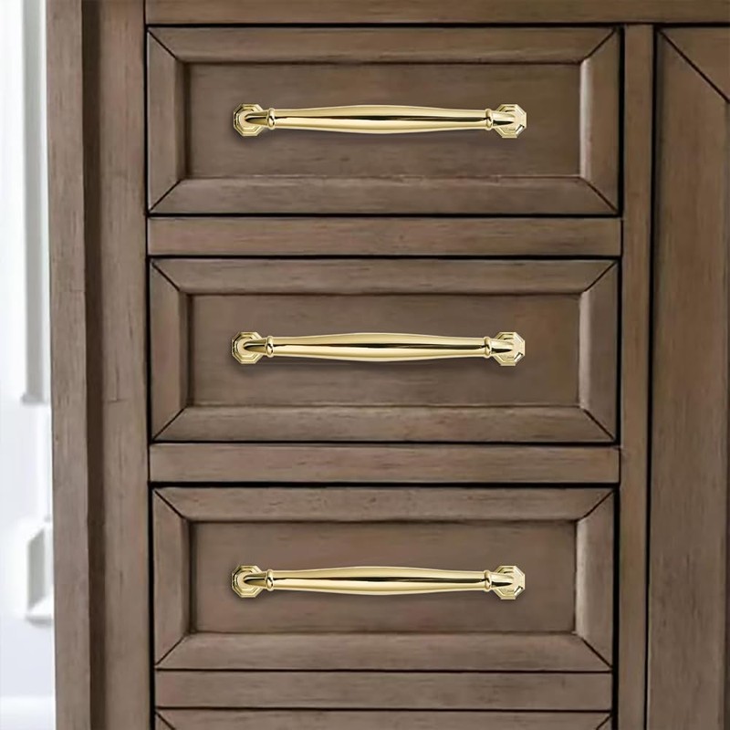 khtumeware 10 Pack 3-3/4 inch(96mm) Polished Brass Cabinet Pulls Unlacquered