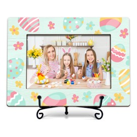 HJLLOQR Easter Photo Frame, Happy Easter Wooden 4x6 Picture Frame with Easter Egg Design for Desk Display, Spring Holiday Home Decor – H03