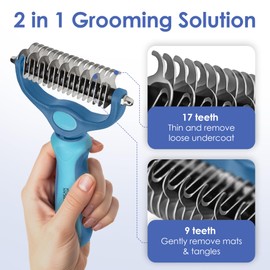 American Kennel Club Double-Sided Grooming Rake – Dematting & Deshedding Tool for Dogs & Cats – Stainless Steel Undercoat Rake for Long Hair & Thick Coats – Reduces Shedding, Professional Quality