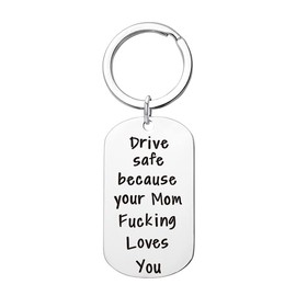 YALLNASL Daughter Son Gift from Mom Keychain Drive Safe Because Your Mom Fucking Loves You Keyring for Daughters Sons Christmas Birthday Driving Gifts