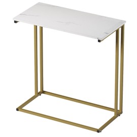 CAMOAT C-Shaped Side Table, Modern End Table with Metal Frame, Space Saving Design for Living Room，Large Surface Couch Table for Bedroom, and Home Office，24 x 12 x 24 inches (Marble White)