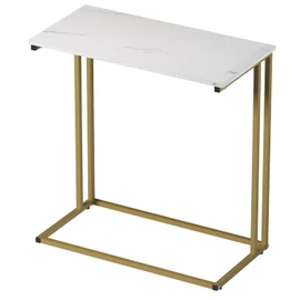 CAMOAT C-Shaped Side Table, Modern End Table with Metal Frame, Space Saving Design for Living Room，Large Surface Couch Table for Bedroom, and Home Office，24 x 12 x 24 inches (Marble White)