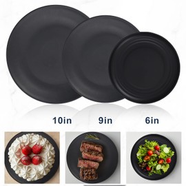 Wrova Wheat Straw Dinnerware Set of 40 Pieces - 10" & 9" Plates, 6" Snack Plates, 26oz & 12oz Bowls & Cups - Unbreakable, Microwave & Dishwasher Safe - Black