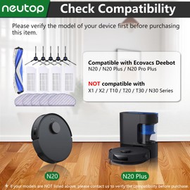 Neutop Replacement Parts Compatible with Ecovacs Deebot N20/ N20 Plus/ N20 Pro Plus, Robot Vacuum Accessories with 1 Main Brush 4 Filter 5 Side Brush 5 Mop Pad