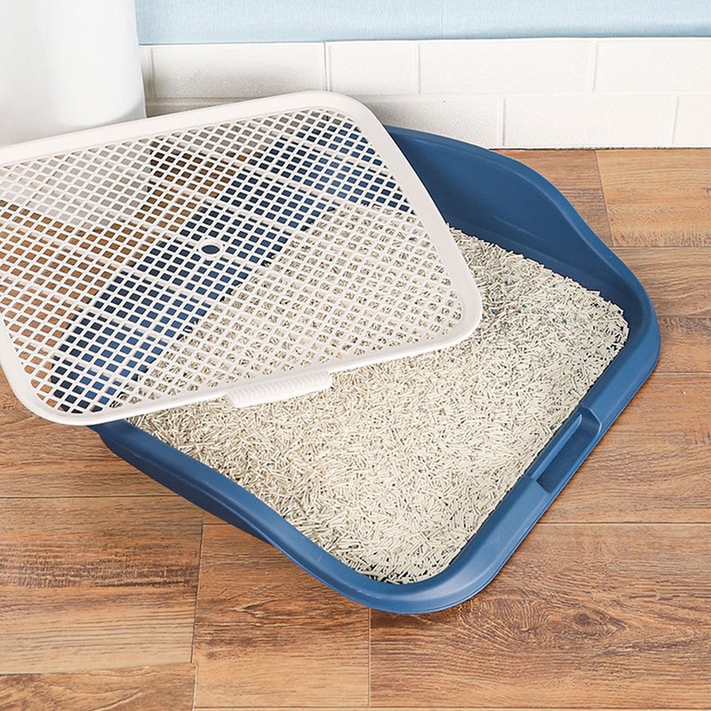 Dog Potty Tray with Raised Fences Removable Mesh Grid Pad