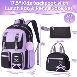Fimibuke Backpack for Girls, 3 PCS Waterproof Girls Backpack with Lunch Box & Pencil Case, Kid Backpacks for Teen Girl Kindergarten Elementary Middle High School Student Back to School Kid Bookbag Set