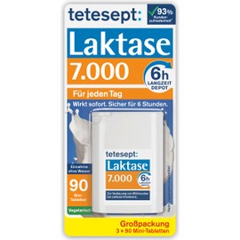 tetesept Laktase 7.000 – 3 Dosen à 90 Stück – Laktasetabletten bei Laktoseunverträglichkeit – Nahrungsergänzungsmittel mit Sofortwirkung & 6h Langzeit-Depot
