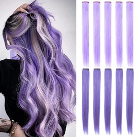 MOSCSMDY 10 Pieces 21 Inch Lavender & Light Purple Hair Extensions for Girls Wig Pieces Clip in Coloured Hair Extensions for Adults Colourful Hairpieces Party Highlights Multiple Colours