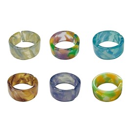 Mrisata Pack of 6 Women's Irregular Opening Vintage Acrylic Ring Combination Colour One Size Resin Rings Plastic Rings Acrylic Rings Women Teenager Girls Statement, Acrylic, resin