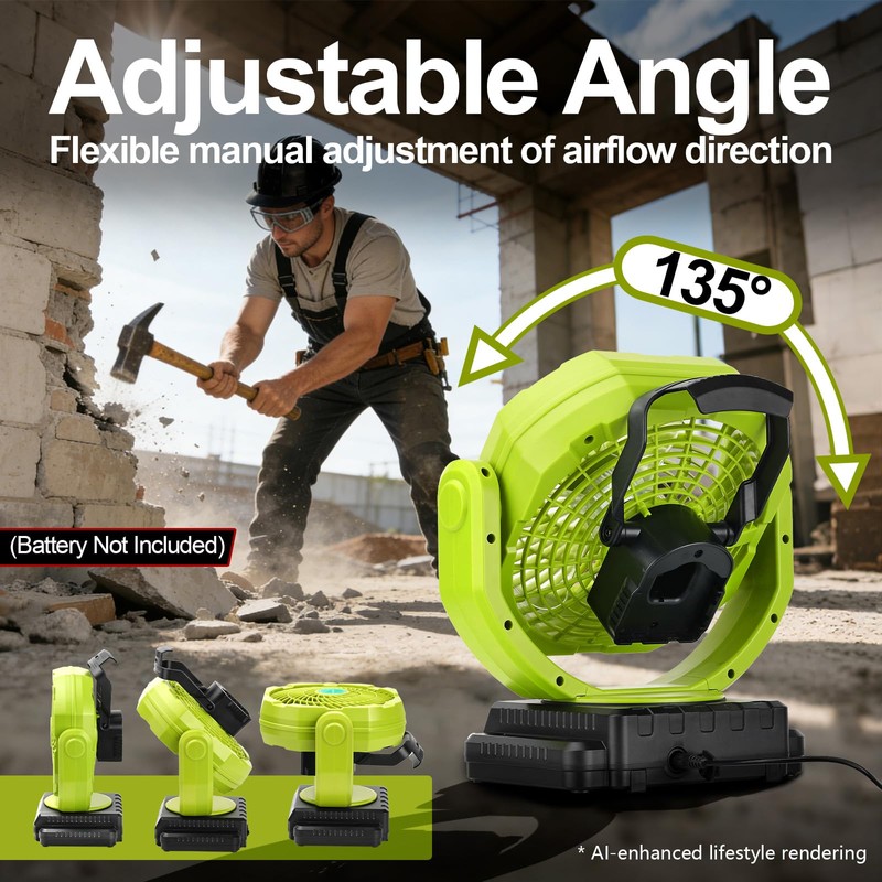 Battery Powered Fan Compatible with Ryobi 18V Battery Portable Cordless