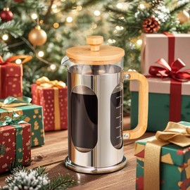 Sivaphe 34 oz French Press Coffee Maker No-Plastic, Borosilicate Glass Bamboo Lid and Handle Coffee Tea Press 8 cup, 1000ml Coffee Milk Forther with Stainless Steel Holder and Resuable Filters