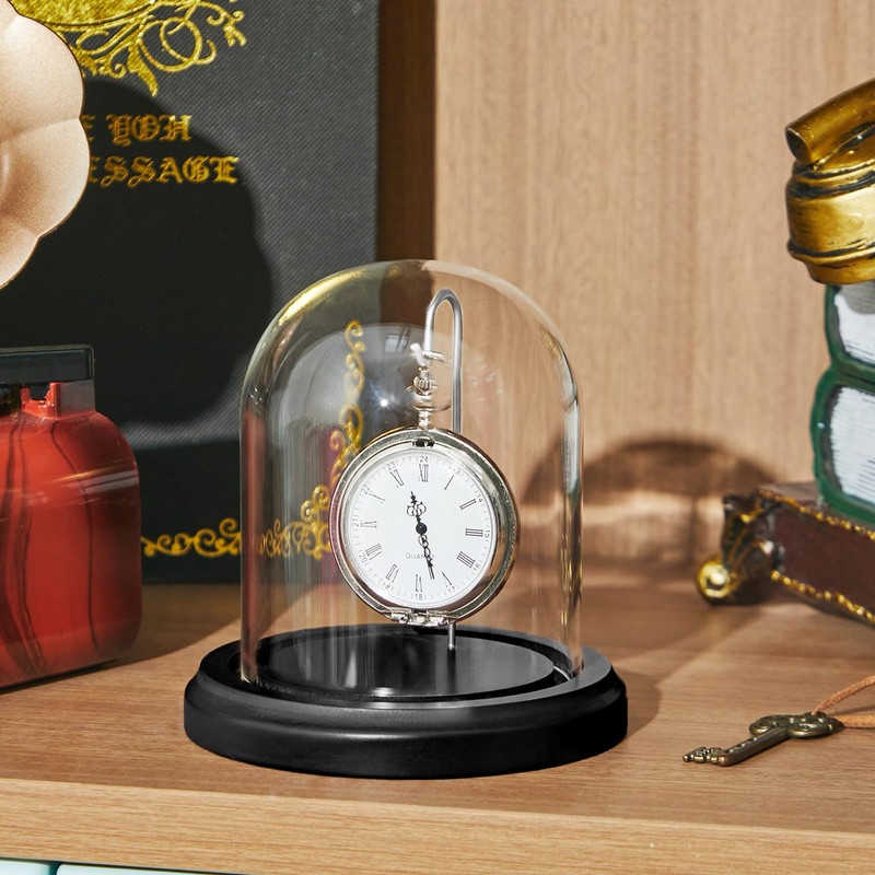 Beeveer 2 Pcs Pocket Watch Glass Display with Hooks Dome