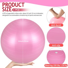 Hungdao 6 Pack 22 Inch Heavy Duty Exercise Balls Inflatable Pregnancy Yoga Pilates & Fitness Ball for Stretching Balance Therapy and Physical Fitness(Pink)