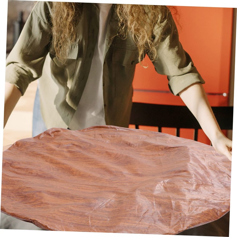 Ciieeo Buffet Tablecloth with Elastic Edges Wood Grain Design Table