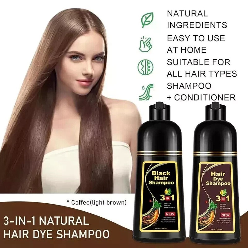 Black Hair Dye Shampoo Natural Instant 3in1 Hair Dye Shampoo