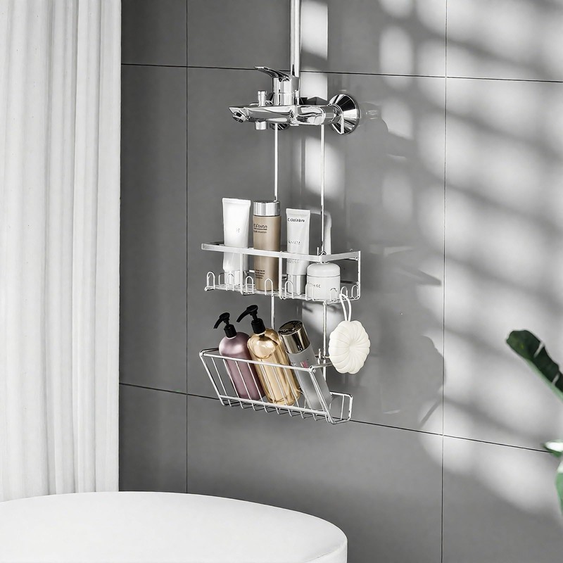 RUIHANDA Double Shower Shelf No Drilling [Additional Storage Space] -