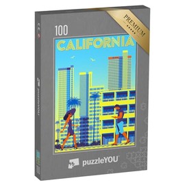 puzzleYOU: Puzzle 100 Teile „Straßenszene in Kalifornien - Vintage Illustration“