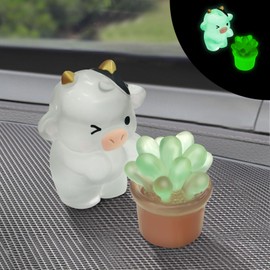 OYIXIO Cute Cows and Potted Plant Car Decoration, Fun Interior Accessory for Rearview Mirrors and Dashboard, Suitable for Women's Kawaii Cars Gifts