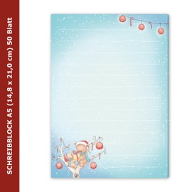 Writing Pad / Letter Pad "Bear Christmas" DIN A5 (Lined 50 Sheets) Including 20 Matching Envelopes / Writing Paper Set / Christmas Letter Paper