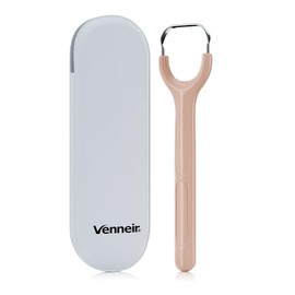 Venneir® Tongue Scraper with Travel Case, Oral Glide Pro–Bad Breath Treatment, Medical-Grade Stainless Steel– for Adults & Kids. 100% Rustproof, Sleek & Effective Design (Coral Sand)