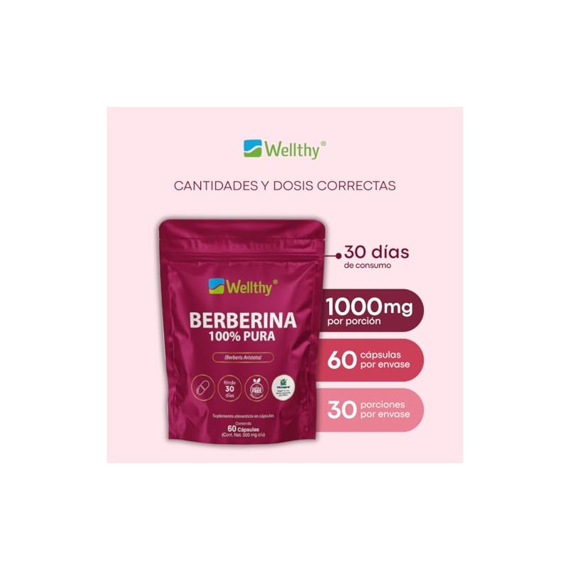 Wellthy Berberina Pura Cápsulas 100 Berberis Aristata 500mg Dias Consumo