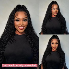 Zormsert 13x6 Lace Front Wigs Human Hair Deep Wave Lace Front Wigs Human Hair 200% Density Wet And Wavy HD Transparent Deep Curly Lace Frontal Wigs Human Hair 22 Inch