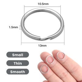 OSELTYATH 100pcs Small Round Split Rings, Silver Key Ring Hoops, Stainless Steel 304S15 Material Jump Rings, Tiny Keyrings for Jewellery & Crafts (13mm)