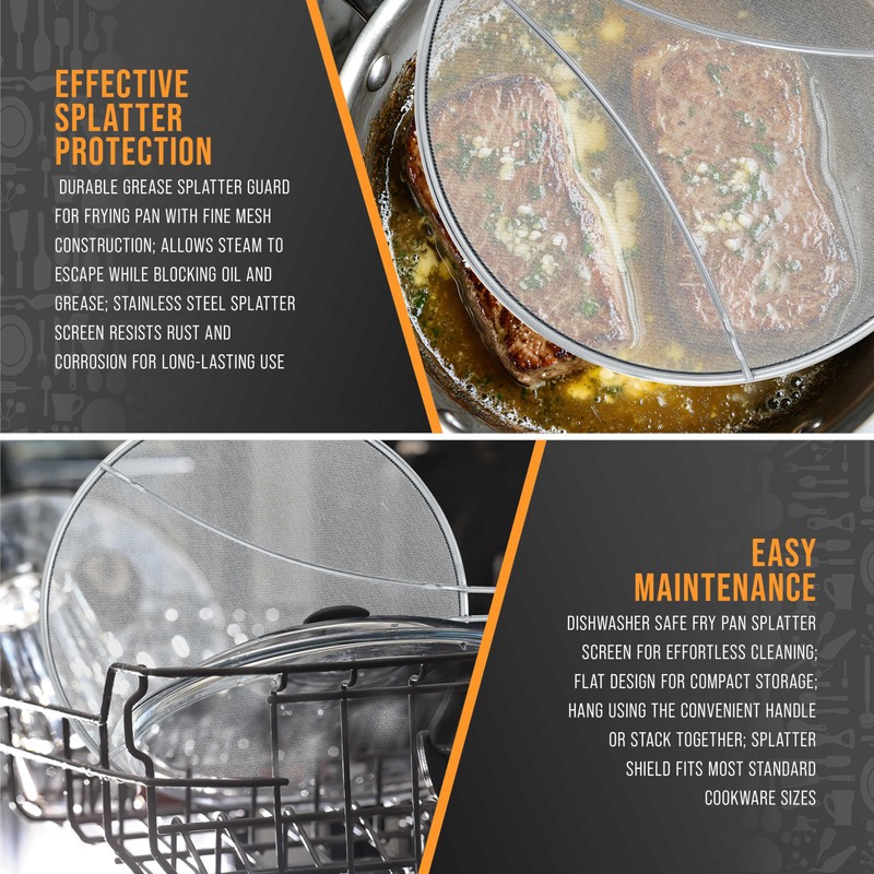 U.S. Kitchen Supply 3-Piece Stainless Steel Splatter Guard Set (13",