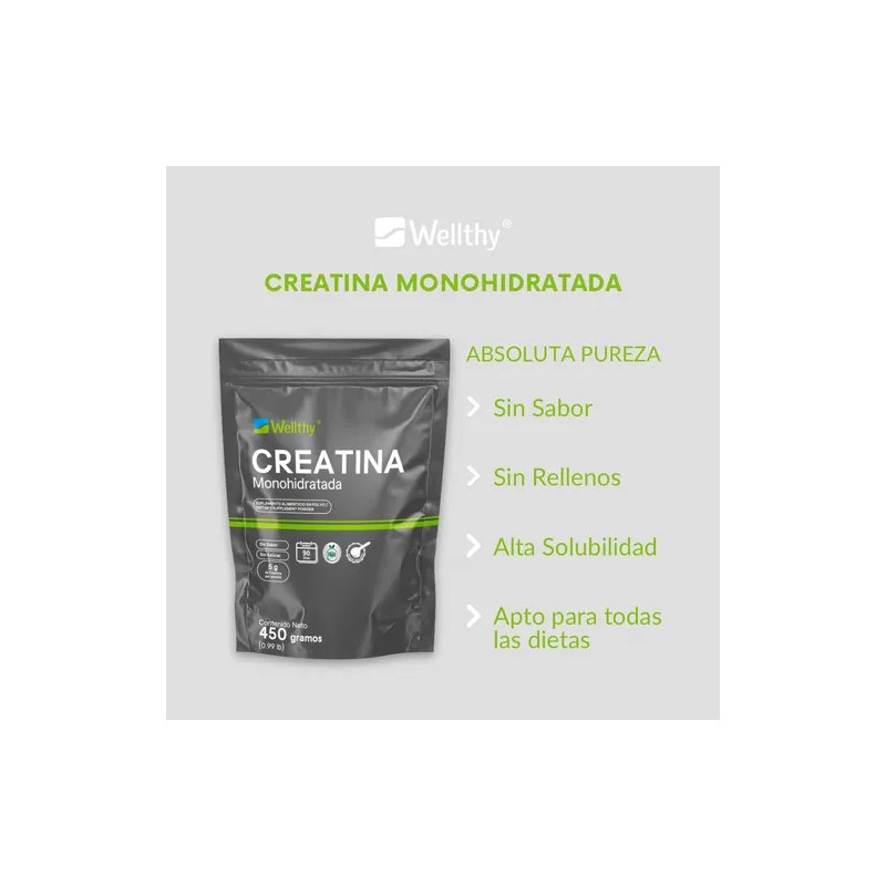 Creatina Monohidratada 450 Gr Wellthy 90 Porciones Sabor Sin Sabor