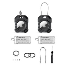 PROfezzion AirTag Case, For Pet Collars, Dogs and Cats, Keyring, Prevents Loss, Write Contact Methods for Retrieving Your Pets/Luggage, Wire Ring, Strap, Includes AirTag Film, AirTag Protection,