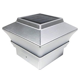 RELIGHTABLE (4 Pack) 4" x 4" Solar Power Square Outdoor Post Cap Lights for PVC Vinyl (Silver)