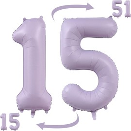 15th Birthday Balloons Lavender Pastel Purple Dusty Light Purple 40 Inch Lilac Large Number 15 Foil Helium Balloons for Sweet Girls Princess Birthday Party Decorations Anniversary Events Supplies