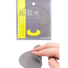 Aion 174-GY Water Absorbent Coaster Sponge, Round, Light Gray, 3.5 x 3.5 inches (9 x 9 cm), 1 Piece, Does Not Easily Stick to the Bottom of Cup, Anti-Slip, Washable, Made in Japan