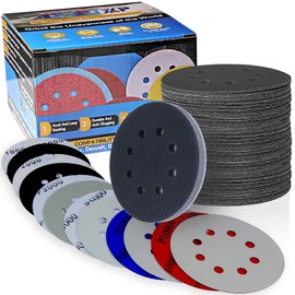 IROKCAKPT Water Resistant Sandpaper, Sanding Discs, 61-piece Set, 125mm, Round, 8 Holes, Disc Paper, Sanding Paper for Electric Sanders (#1000, #2000, #3000, #5000, #7000, #10000 x 10 Each), for