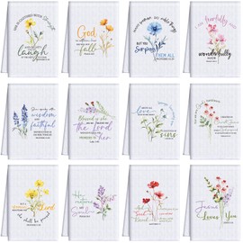 FuWeave 12 Pcs Religious Christian Kitchen Dish Towel 15.7'' x 23.6'' Christian Gifts for Women Men Bible Verse Dishcloth Absorbent Scripture Tea Towel for Housewarming (Colorful,Flowers)