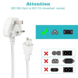KUNCAN UK Laptop Power cable, 0.5m BS 1363 to C5 Cloverleaf Power Cord, Replacement UK 3 prong Laptop PC printer power Cord,5A fuse 0.75mm2