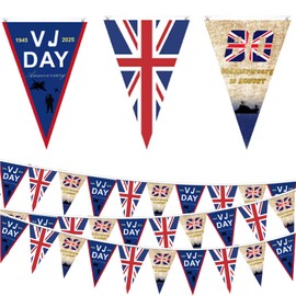 POPOYU VJ Day 10 Metre Buntings,Vj Day 80 Bunting,VJ Day 80th Anniversary Bunting Decorations,Victory in Japan Flag,Union Jack Bunting Outdoor for 80 Years Victory over Japan WW2 1945-2025 Decorations
