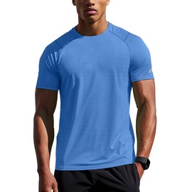 Mens Workout Shirts Dry Fit(Blue,L)