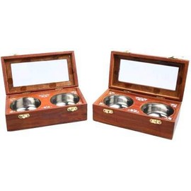 MEHTAB Ahmad HANDICRAFTS Spice Box with Spoon for Kitchen Wood Container with Lid Decorative Masala Dabba Organizer Handmade/Spice Storage Racks Jars // 2 inbuilt Steal Bowl/Set of 2