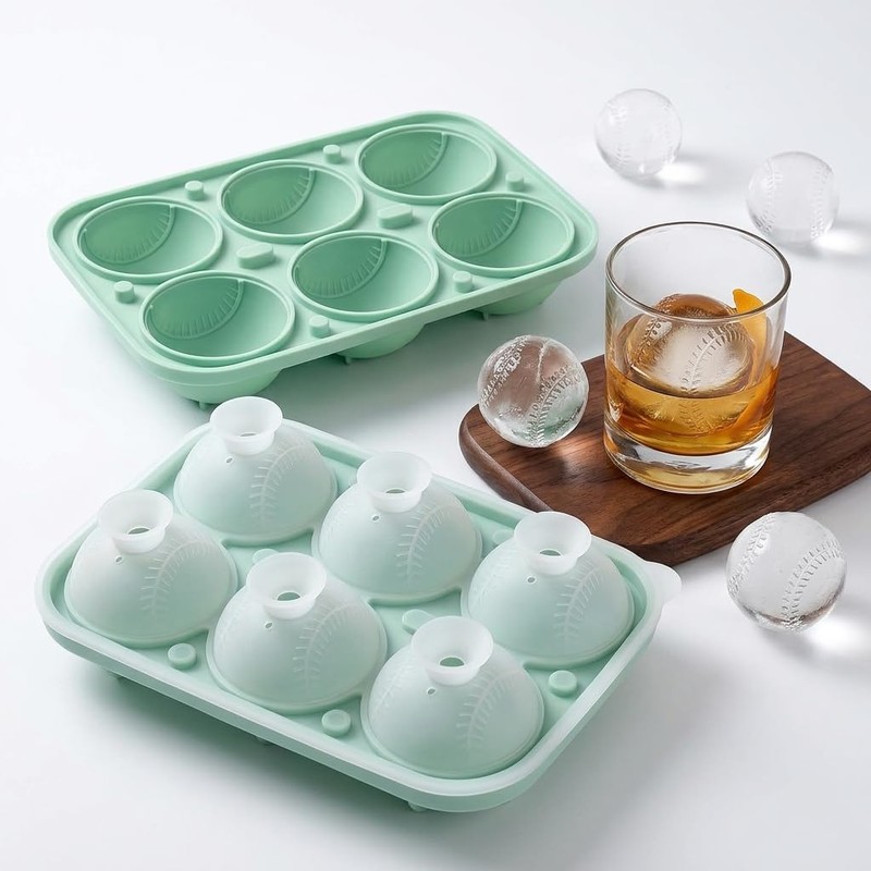 Baseball Sphere Ice Cube Mold,6-Cavity 3D baseball silicone molds,Blue, 1pc