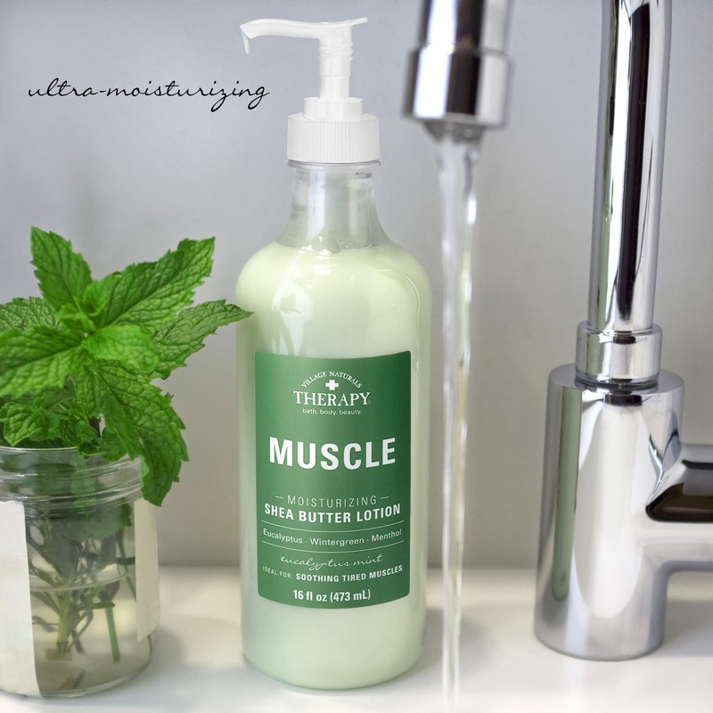 Village Naturals Therapy Muscle Shea Butter Lotion, Eucalyptus Mint Scent,