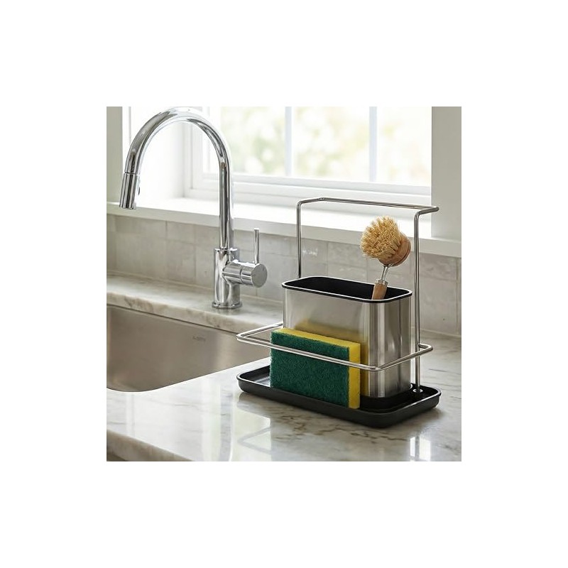Relaxdays Sink Organiser, with Drip Tray and Sponge Holder, H