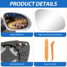 Spiegelglas Ersatz für VW JETTA 5 2005-2010/ VW GOLF 5 2003-2008/ VW PASSAT B6 2007-2011/ SKODA SUPERB Facelift 2007-2008 beheizbar Außenspiegel Klar Asphärisch Ersatzspiegelglas Beifahrerseite(Rechts