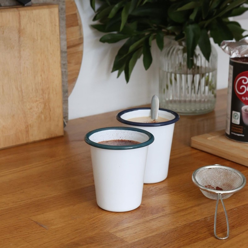 Argon Tableware 300ml Enamel Tumbler Cups with Blue Rims -