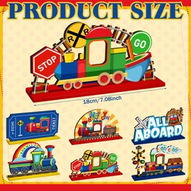 6 Pcs Railroad Train Wooden Table Centerpiece Railway Train Crossing Party Decoration Steam Tabletop Decorations for Birthday Home Party Baby Shower Supplies