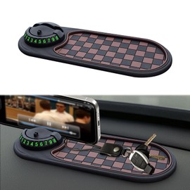 Multifunction Car Anti-slip Mat with Temporary Parking Number,Car Anti Slip Mat Phone Holder,Oval Design Auto Universal Phone Holder