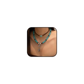 IQIC Layered Western Necklaces for Women Boho Cowboy Boot Necklace Cowgirl Necklace Cowboy Hat Necklace Turquoise Beaded Necklace Cowboy Jewelry Accessories