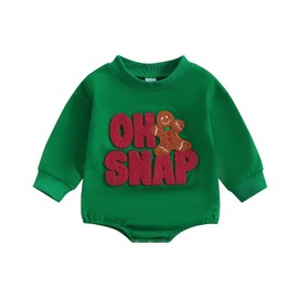 Ayalinggo My First Christmas Baby Girl Boy Outfit Newborn Letter Embroidery Sweatshirt Gingerbread Man Romper Fall Clothes (Green, 6-12 Months)