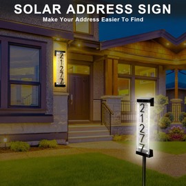 Solar House Number [2023 Upgrade 3D Acrylic Number] Solar Address Sign Increase Brightness, Number Is Bold, Anchor Is Made Of Iron,Solar House Number Sign with Two Lighting Modes and Two Installation